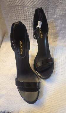 Elisabet Lang Black Patent Ankle-Strap Stiletto Dress Sandals Size 11